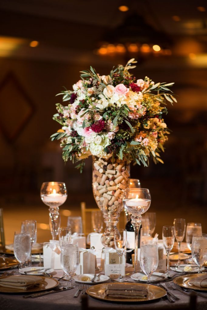 Cork filled vase table centerpiece 11-14-15 Tara and Justin 68