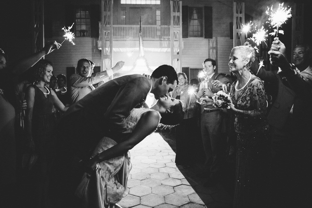 End of Reception Sparklers with Kiss