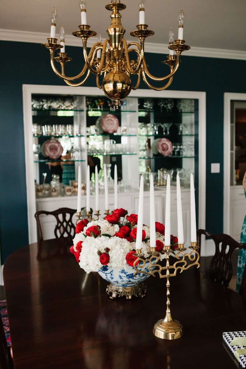 Flower and Candle Centerpieces with Chandelier