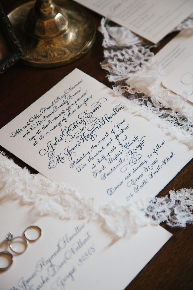 White and Navy Invitation with lace