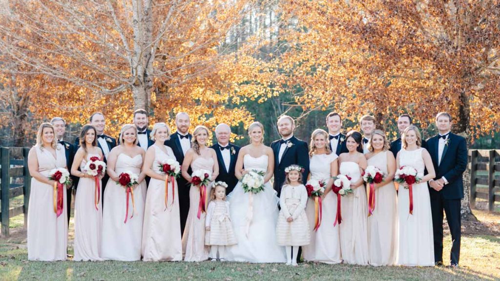 traditional-wedding-party-blush-bridesmaid-dresses