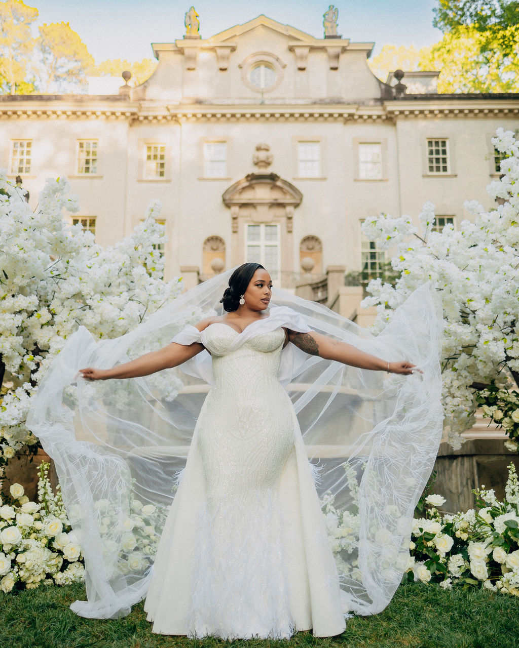 black glam bridal portrait swan house lawn design andy beach reem photography Atlanta Style Weddings