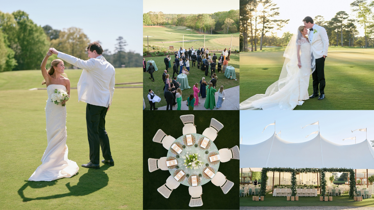 Wedding couple on the golf course at Cherokee Town & Country Club in Atlanta, Georgia